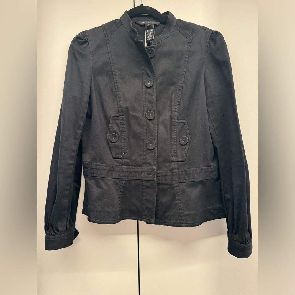 Marc Jacobs Fall Bomber Jacket with buttons and ruffle shouldered detail